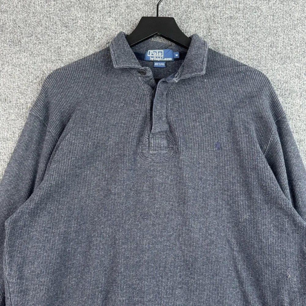 Polo Ralph Lauren Sweater Shirt Mens M Blue Gray Houndstooth Cotton Long Sleeve